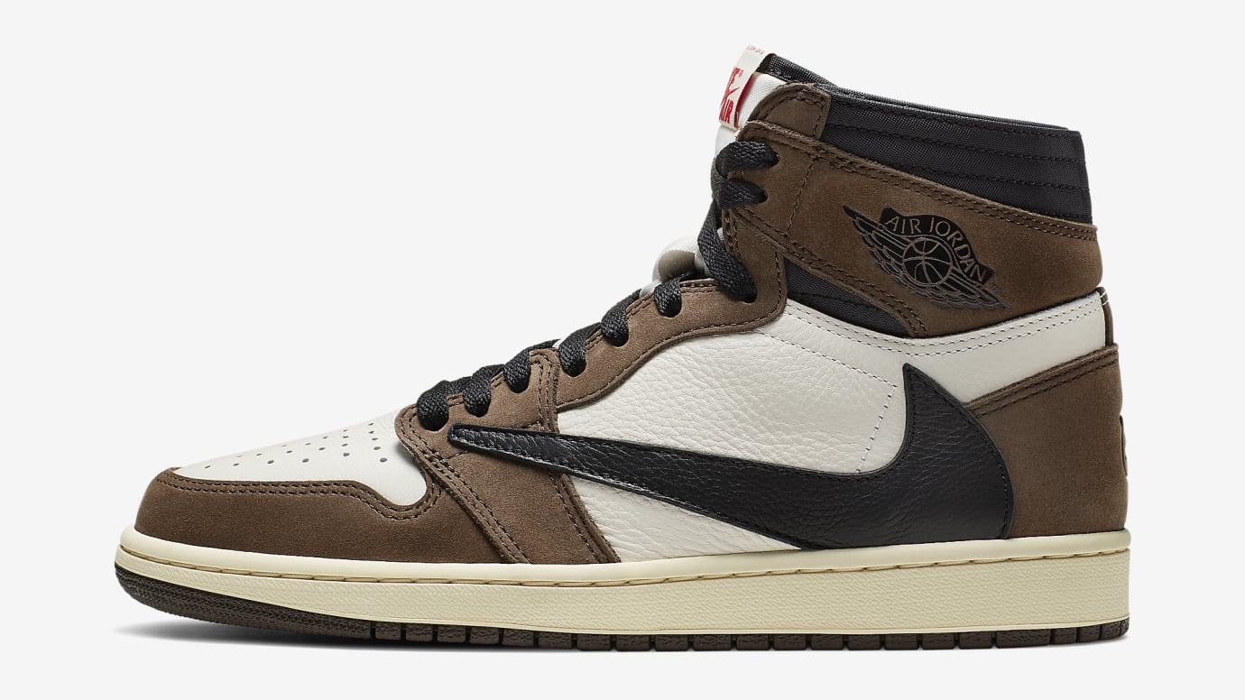Air Jordan 1 High Travis Scott Mocha de 2019 com Swoosh invertido